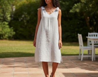 Vestido sin mangas de lino TIFFANY: Lino suave de verano con lazos