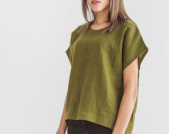CINDY basic women linen top with sleeves, summer blouse