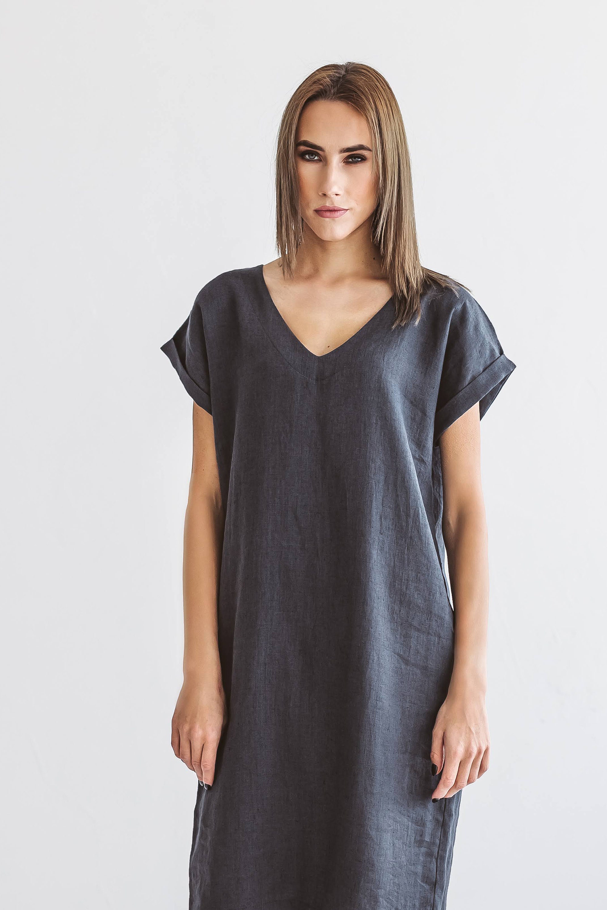 Tunique Margaret O'Leary En Lin 100% - Taille S - Bleu Gris - Manches Cold Shoulder - Neuf NWOT