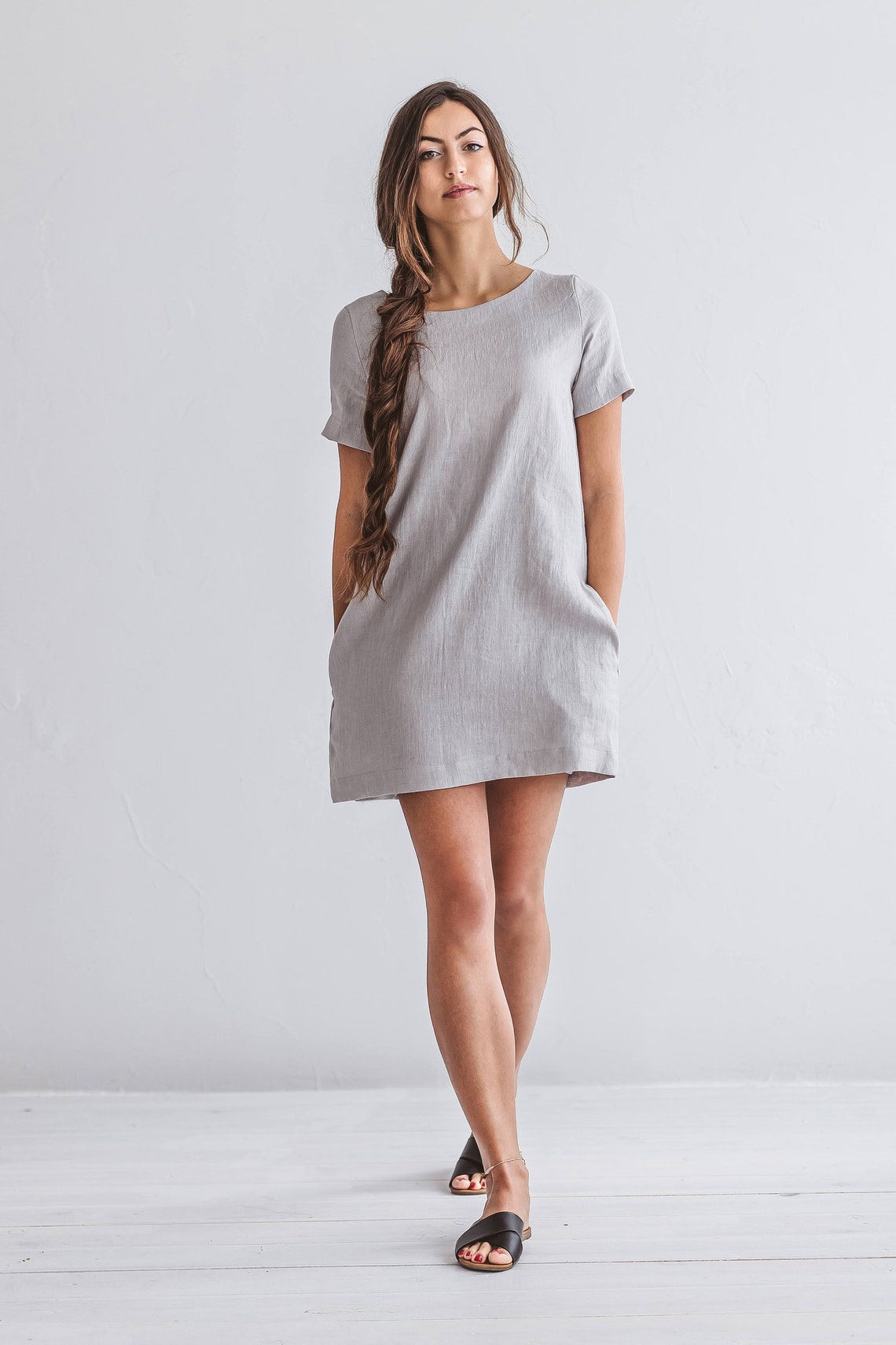 Mini Linen dress grey summer dress for woman linen tunic Etsy