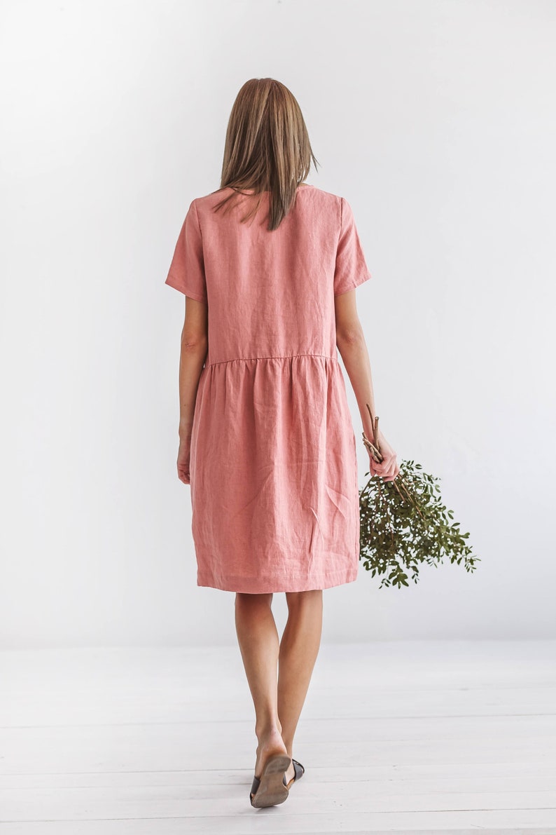 AMELIA linen summer dress, with sleeves, linen clothes image 9