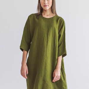 Linen dress with kimono sleeves shown in another color option