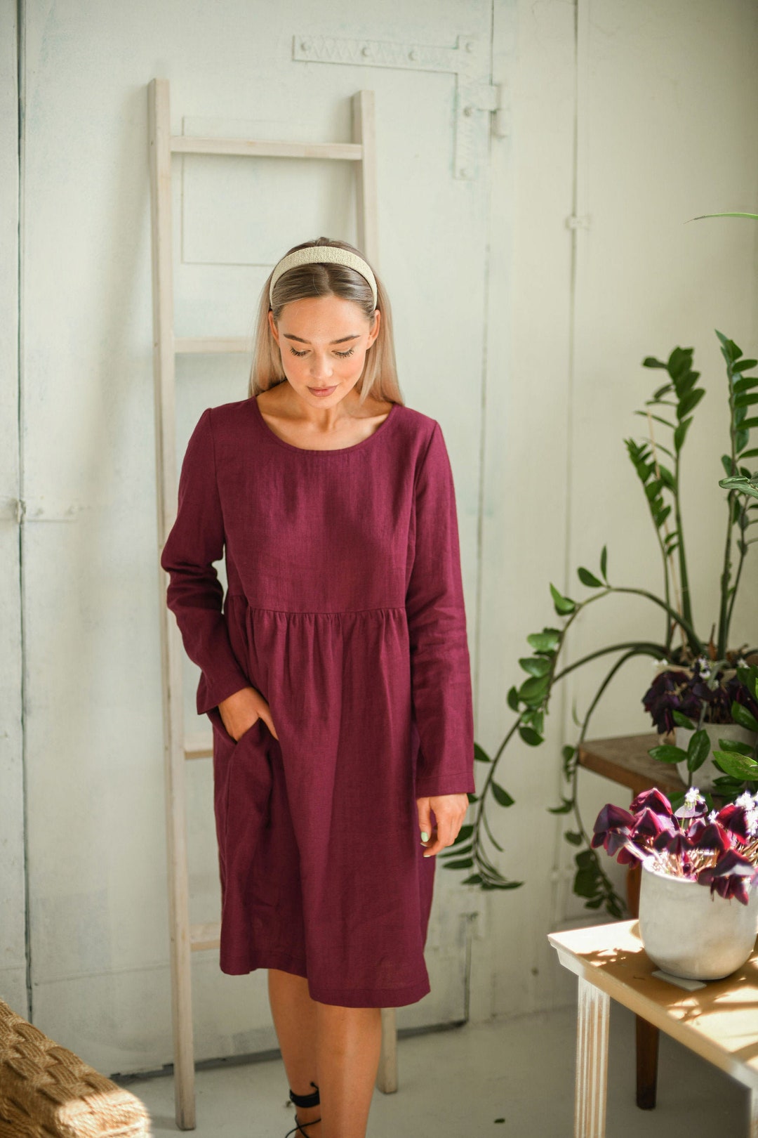 Stella Linen Dress with Long Sleeves, Summer Dress for Women