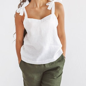Women linen top with adjustable strap ties for summer
