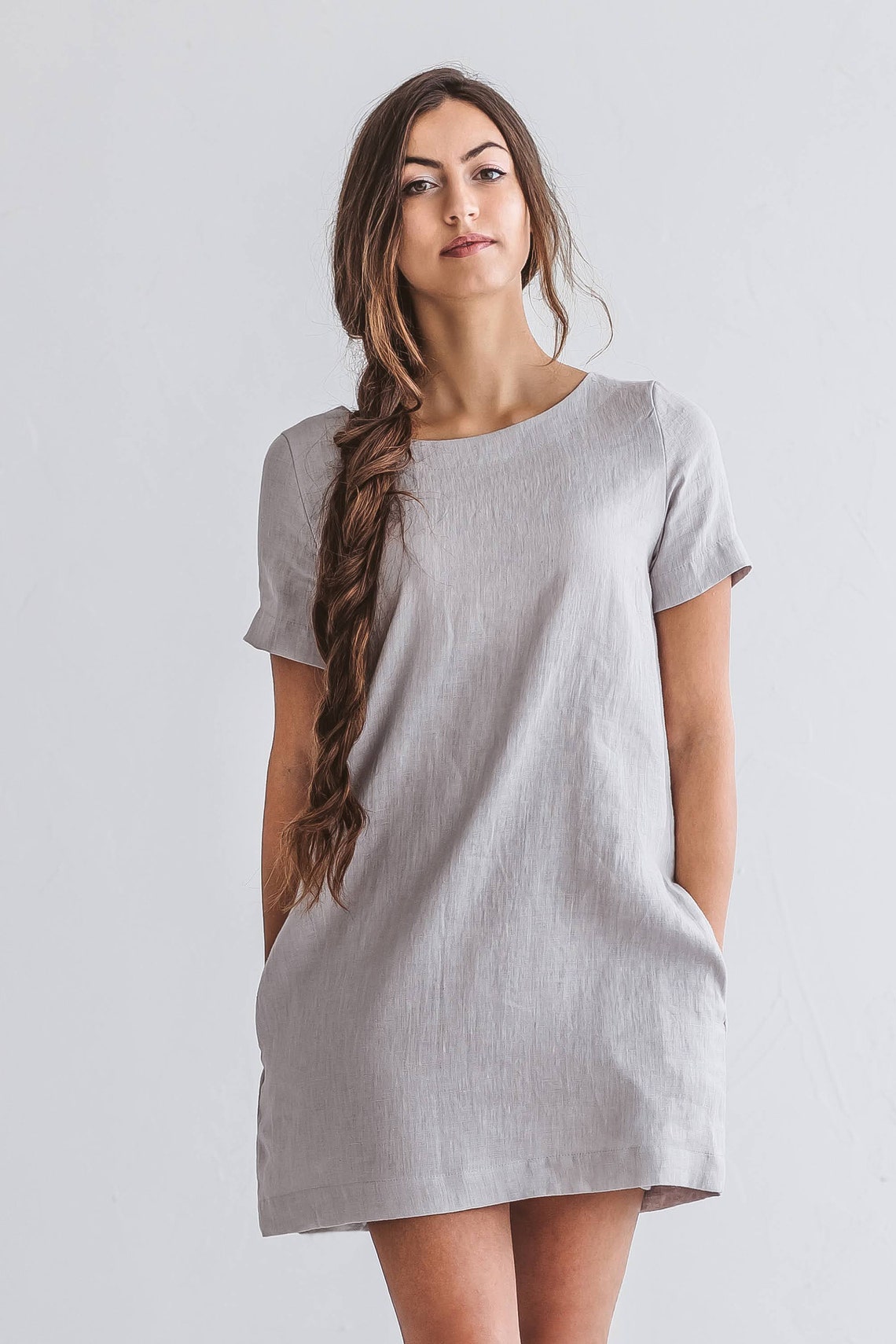 Mini Linen dress grey summer dress for woman linen tunic Etsy