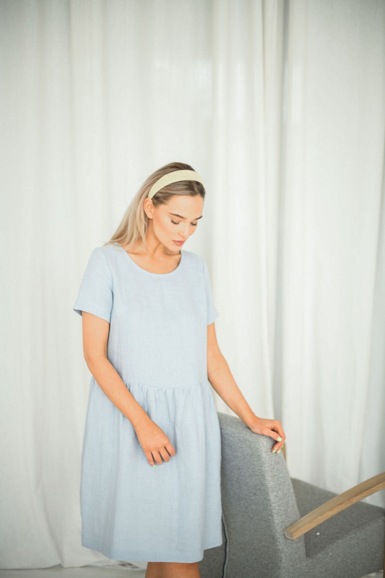 AMELIA linen summer dress, with sleeves, linen clothes image 1