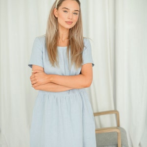 AMELIA linen summer dress, with sleeves, linen clothes image 4