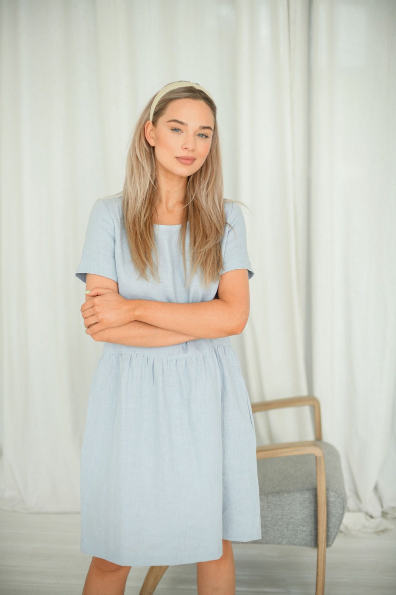 AMELIA linen summer dress, with sleeves, linen clothes image 4