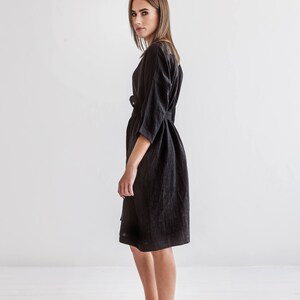 Linen dress with kimono sleeves shown side view