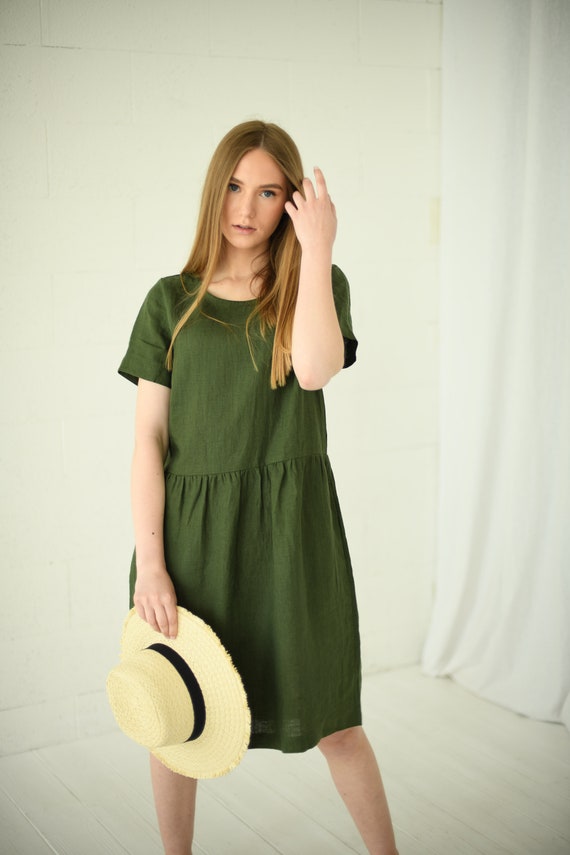 Amelia Linen Midi Dress with Short Sleeves Amelia Linen Midi Dress with Short Sleeves
