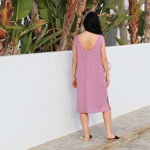 AVERY orchid linen dress, midi length summer dress
