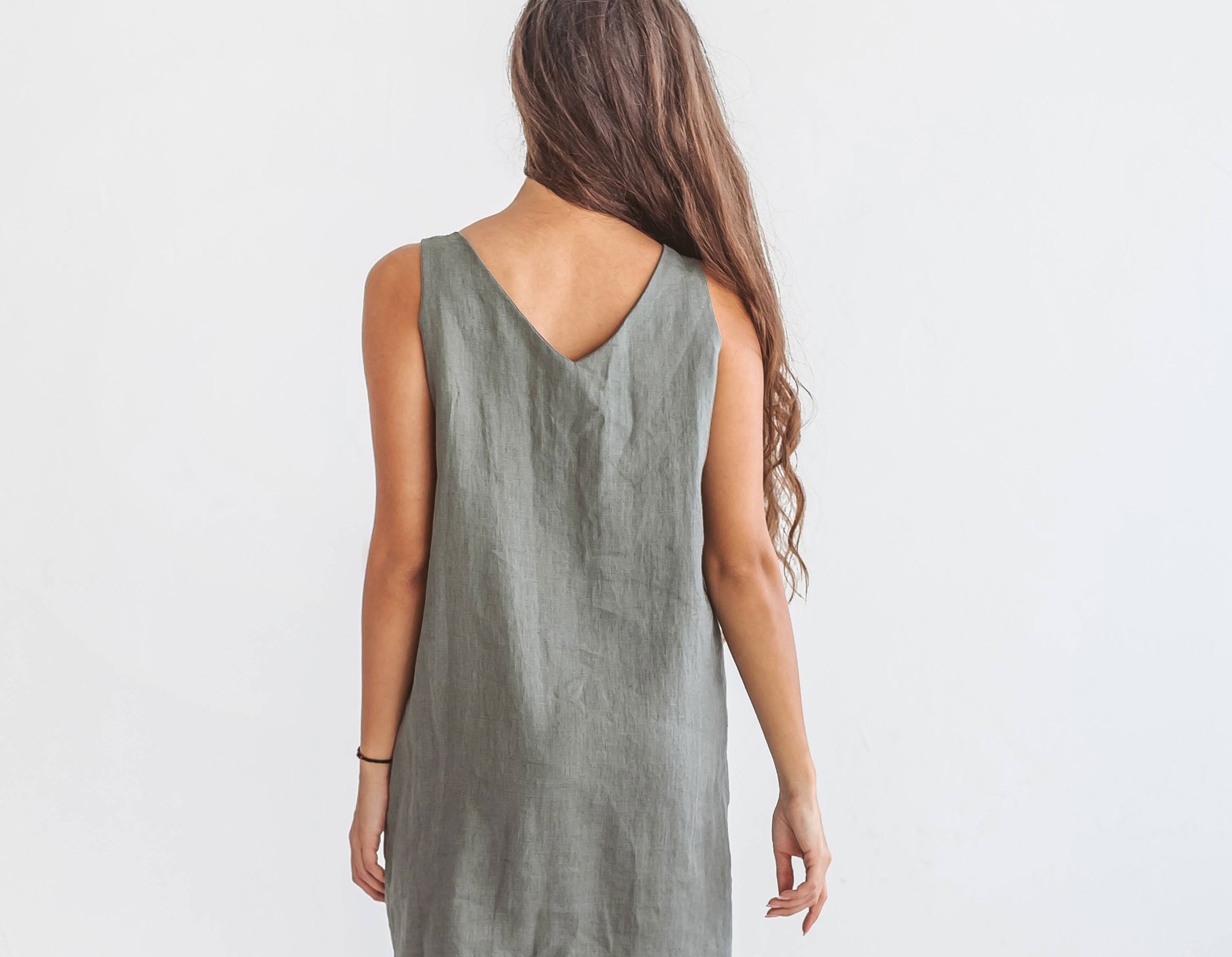 ELLA Linen Mini Dress, Sleeveless Tunic, V Neck Summer Dress