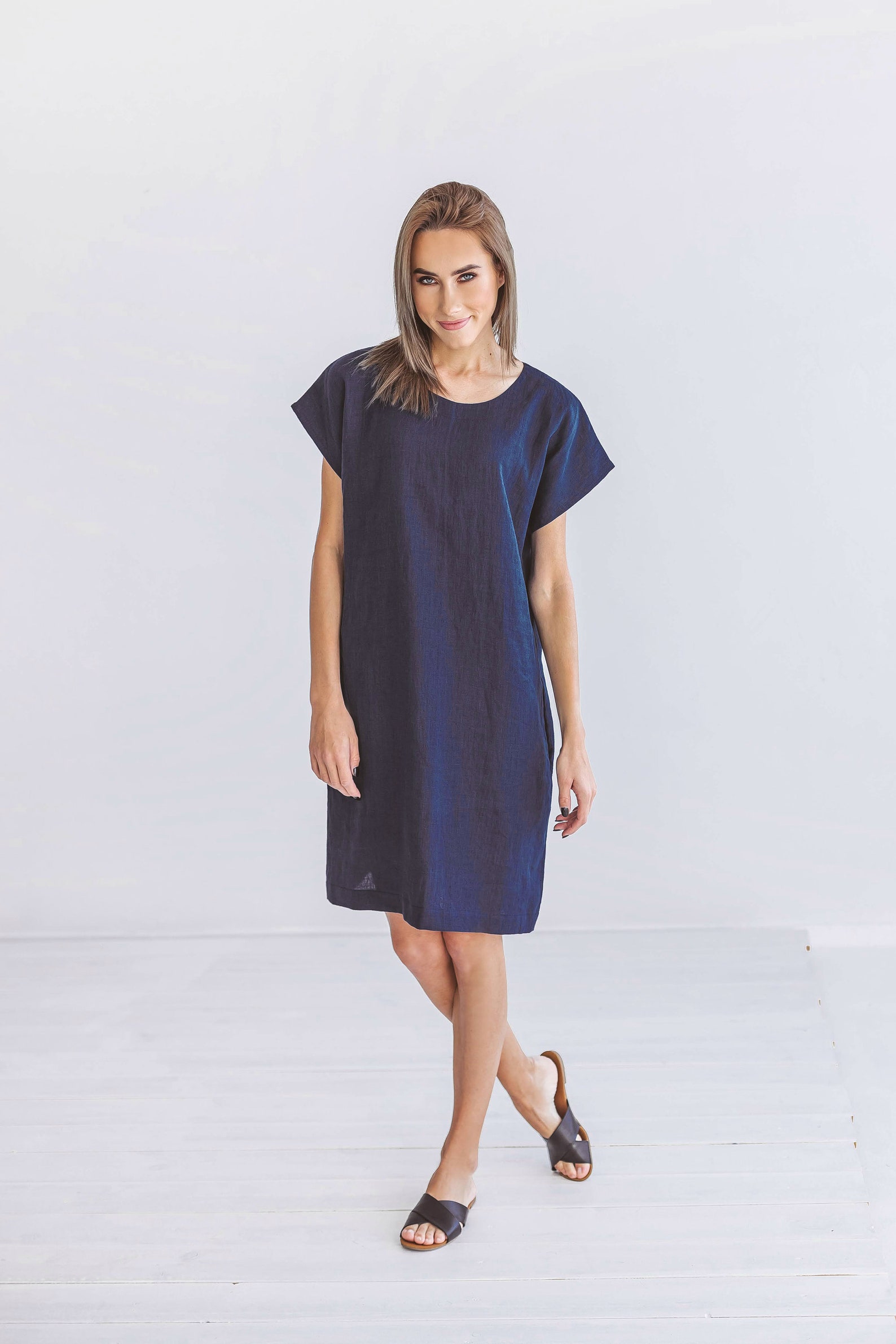 DIANE Linen Dress With Belt, Blue Linen Dress Etsy Hong Kong