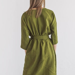 Straight silhouette linen dress showing back view