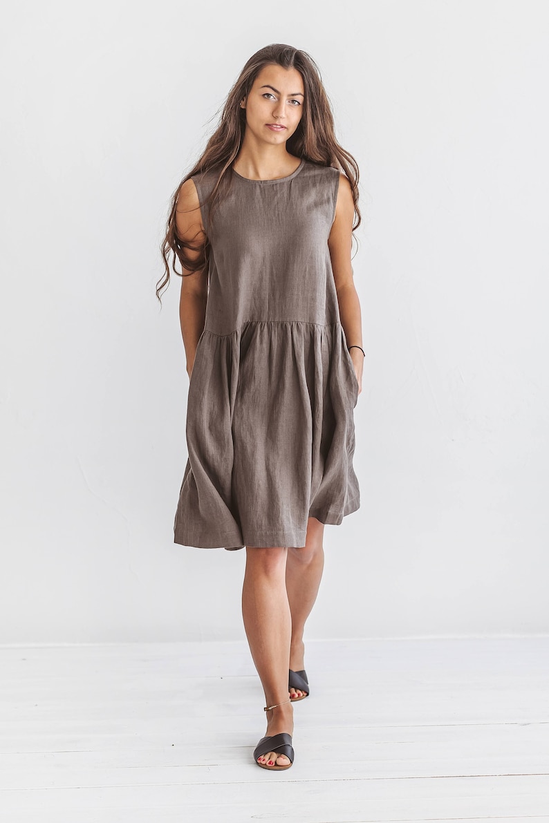 Grey Solid Linen Sleeveless Midi Co-ord Dress Elegant Summer Style for Women