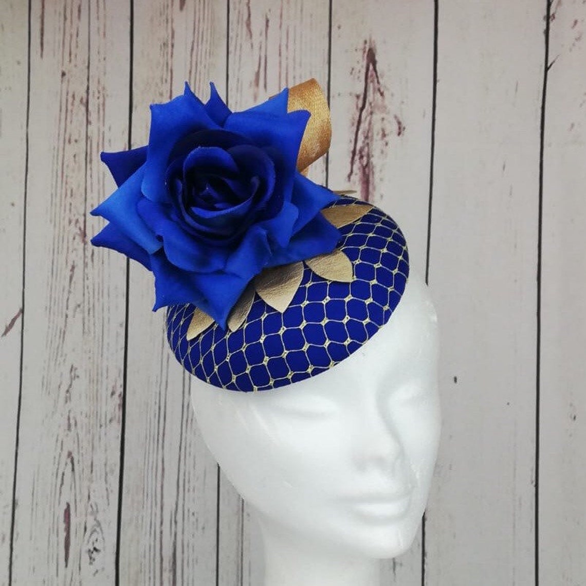 Blue and gold fascinator hat Royal blue and gold Headpiece Etsy