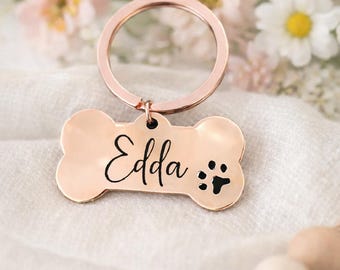 Personalized stainless steel dog tag – bone shape with name & phone number