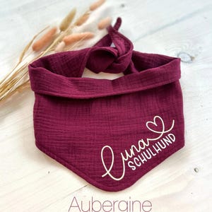 Personalized Luna dog bandana in 25 colors, dog bandana with name and custom text, for tying or buttoning, made of muslin