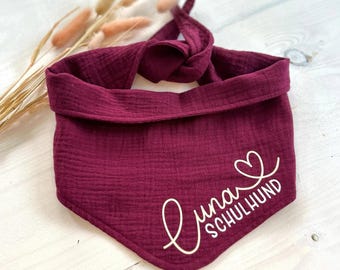 Hundehalstuch Luna personalisiert in 25 Farben, Hundehalstuch mit Namen und Wunschtext, zum Binden oder Knöpfen aus Musselin