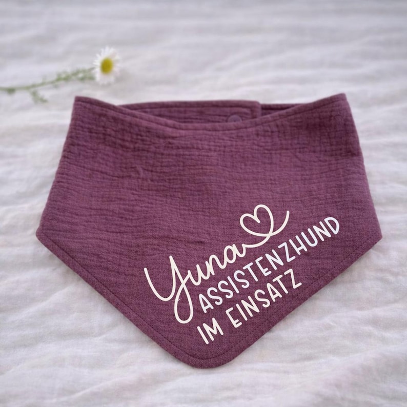 Personalized Luna dog bandana in 25 colors, dog bandana with name and custom text, for tying or buttoning, made of muslin image 2