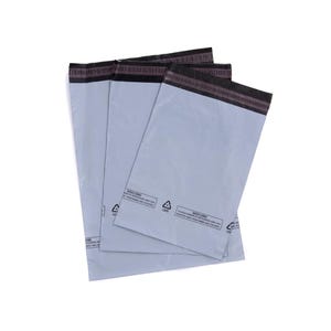 May include: Three white mailing envelopes with black and brown borders. The envelopes have a recycling symbol and the text "Safety First" printed on them.