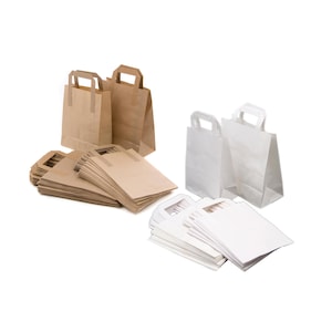 Brown & White Paper Bags with Handles: Kraft SOS Carrier Bags