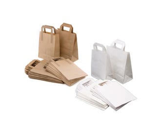 Brown & White Paper Bags with Handles: Kraft SOS Carrier Bags