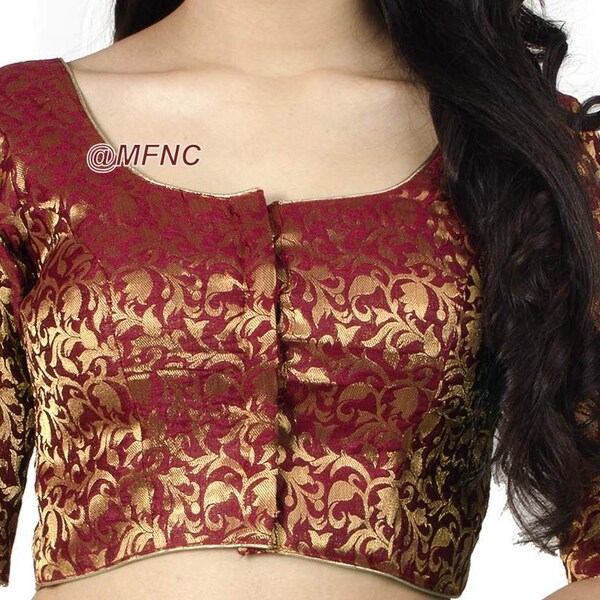 Maroon Banarasi Brocade Silk Blouse, Readymade Elbow Sleeve Blouses, Ready to Wear Blouse, Stitched Blouse, Crop Top, Indian Blouse, Choli