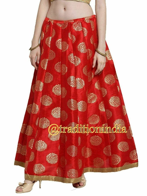 Embroidered Antique Gold Jacket and Red Brocade Skirt | Brocade skirt, Gold  jacket, Fashion