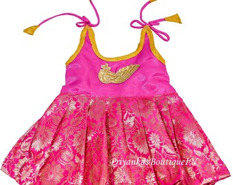 Traditional New Born Frock, Readymade Ethnic Frock, Kids Festive Wear, Indian Traditional Baby Girl Dress, Silk Frock Dress, Knot Type Frock