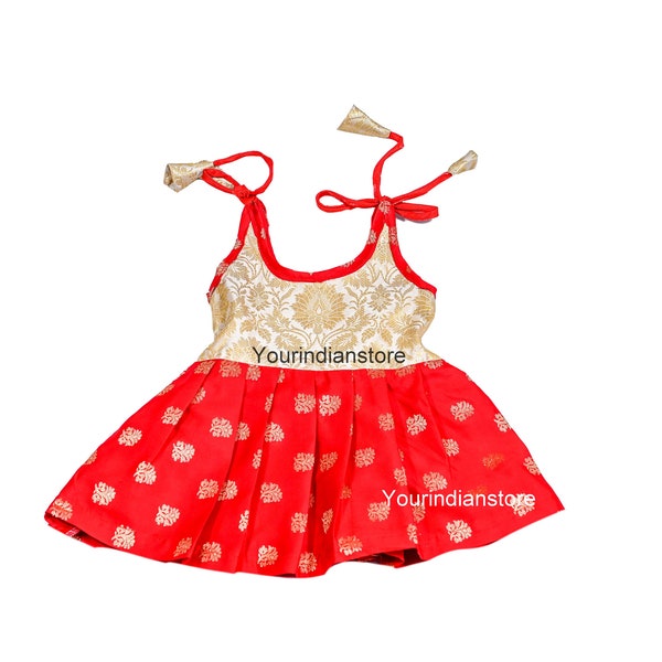 New Born Baby Girls Frock, Readymade Ethnic Frock, Kids Festive Wear, Indian Traditional Baby Girl Dress, Silk Frock Dress, Knot Type Frock