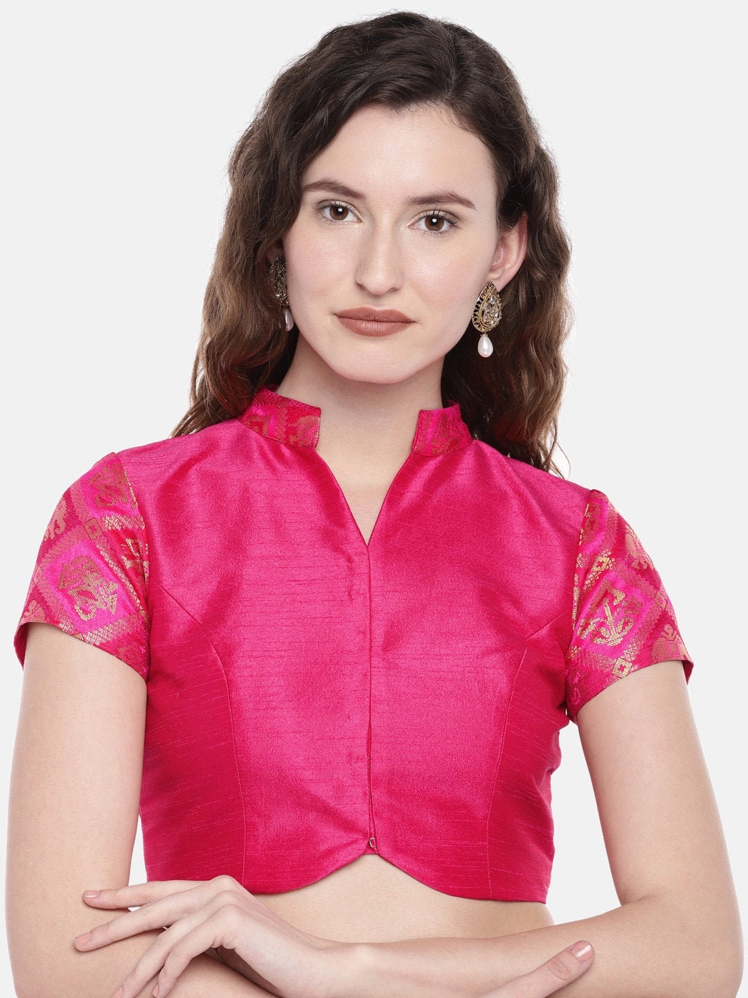 Ready Made Saree Blouse Pink Banarasi 