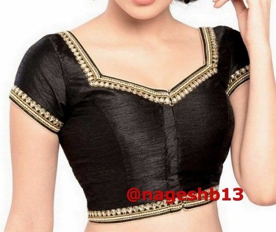 Women's Solid Black Dupion Silk Square Neck Sleeveless Readymade Saree  Blouse Padded Chest Butter Crepe Lining Indian Festive Designer Top (32,  Black) : : Fashion