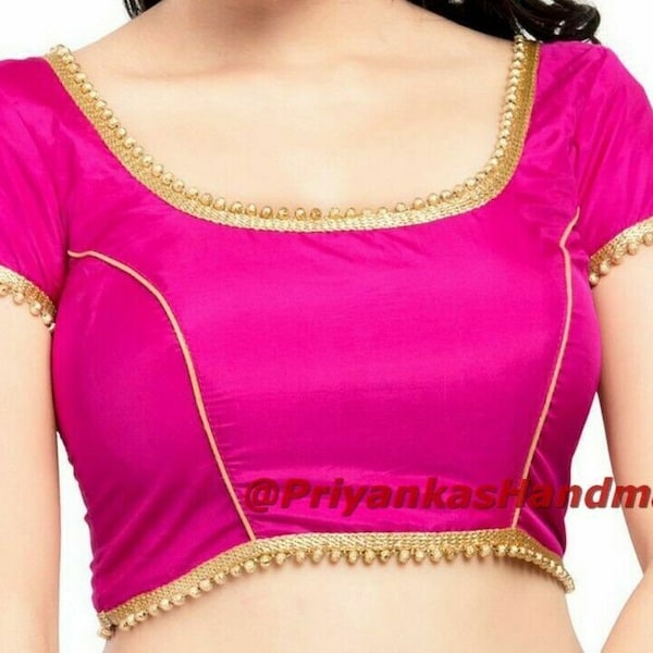 Hot Pink Saree Blouse , Short Sleeves Saree Blouse, Ethnic Blouse, Readymade Stitched Blouse, Indian Saree Choli,Indian Choli, Crop Top