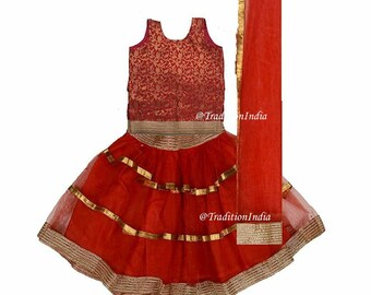 Ready To Wear Red Lehenha Choli For Girls, Designer Kids Lehenga Choli, Readymade Ethnic Wear Kids Lehenga, Ready To Wear Kids Lehenga Choli