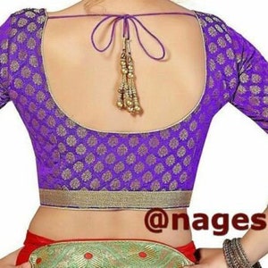 Readymade saree Blouse, Purple Chanderi Silk 3/4 Sleeve Blouse, Ready to Wear Blouse, Stitched Blouse, Crop Top, Indian Sari Blouse, Choli