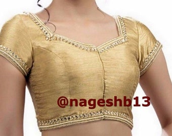 Readymade Golden Saree Blouse, Dupion Silk Short Sleeve Blouse, Ready to Wear Blouse, Stitched Blouse, Crop Top, Indian Blouse