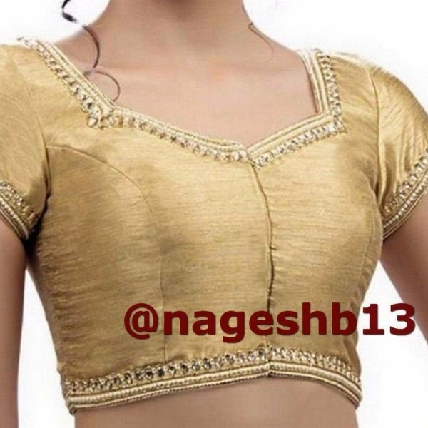 Blusa saree dorada confeccionada, blusa de manga corta de seda Dupion, blusa lista para usar, blusa cosida, crop top, blusa india