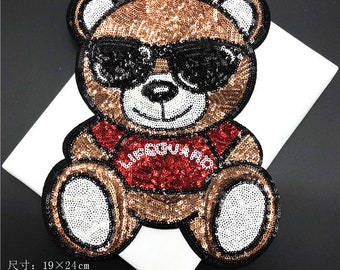 XXL Extra Large /& Cute Furry with Sequins Teddy Bear Patch 22cm