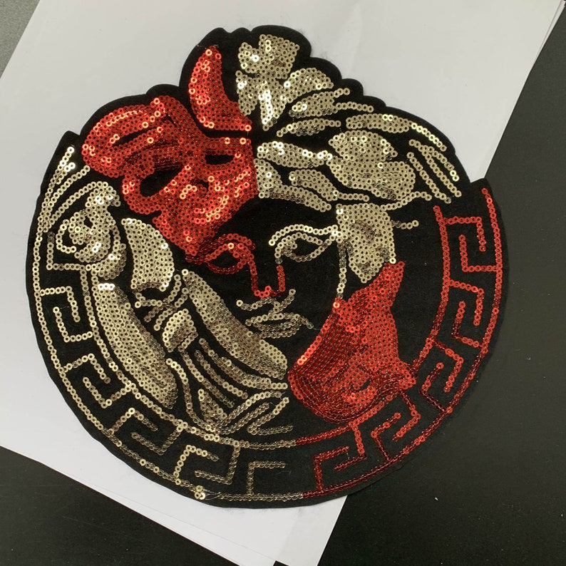 Woman head sequin patch cool badge iron on patch sew on patch embroidered patch patch for jacket applique