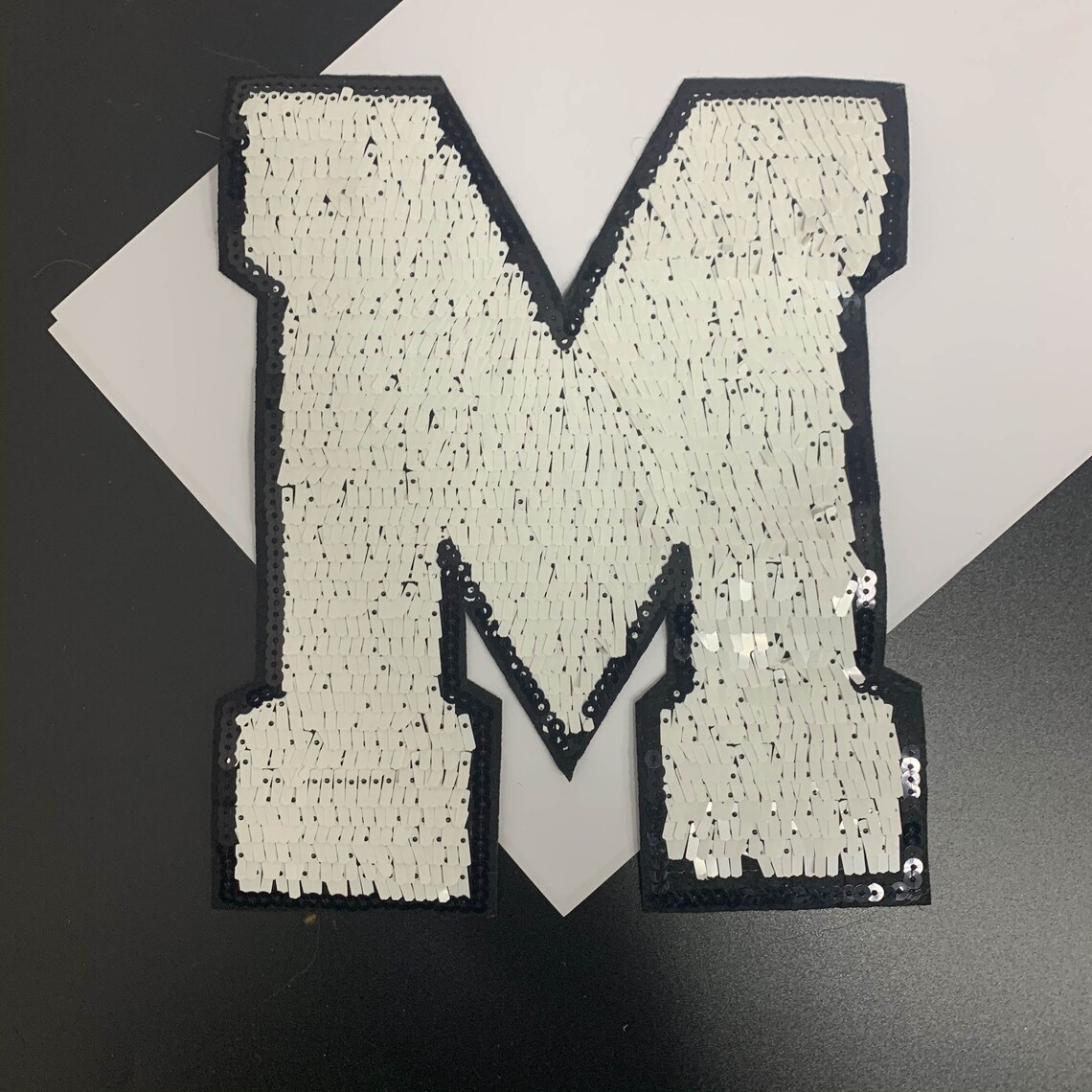 White letter M sequin patch / cool badge / iron on patch / sew Etsy