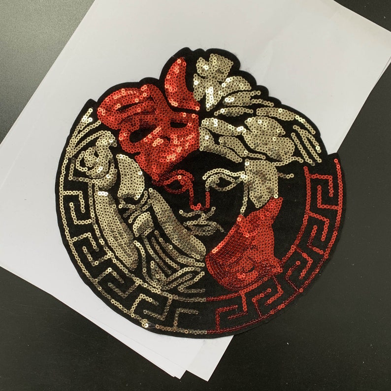 Woman head sequin patch cool badge iron on patch sew on patch embroidered patch patch for jacket applique