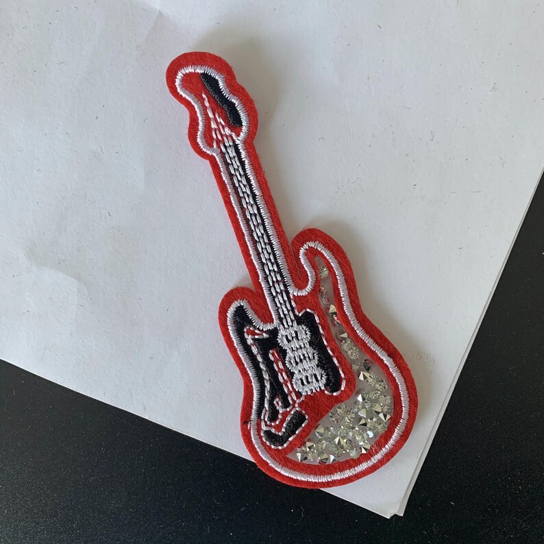 Rhinestone hot glue guitar patches /cool badge /iron on patch Etsy