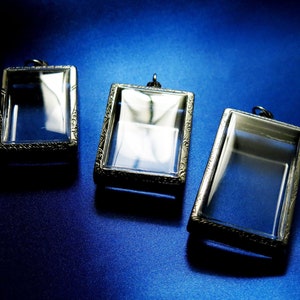 Large Picture Frame, Shadow Box Pendants, Engraved Display Case, Resin Jewelry, Botanical Terrarium Lockets, Silvertone, Stainless, 3pcs