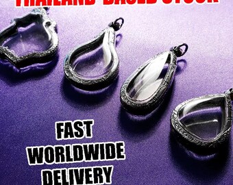 Tear Drop Pendants, Shadow Box Pendants, Terrarium Lockets, Relief Design, Art, Craft, Jewelry, Silver Tone Jewelry, Arch, Memento, 4pcs