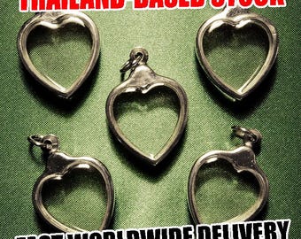 Heart Shape, Silver Tone, Terrarium Locket, Valentine's Day Pendant, Shadow Box, Display Case, Mini Display, DIY Jewelry, DIY Pendants, 5pcs
