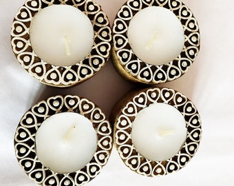 Handmade wooden tea light candle holder candle light dinner Christmas tea light Diwali Diya Indian Home & Living Home Décor Candleholders