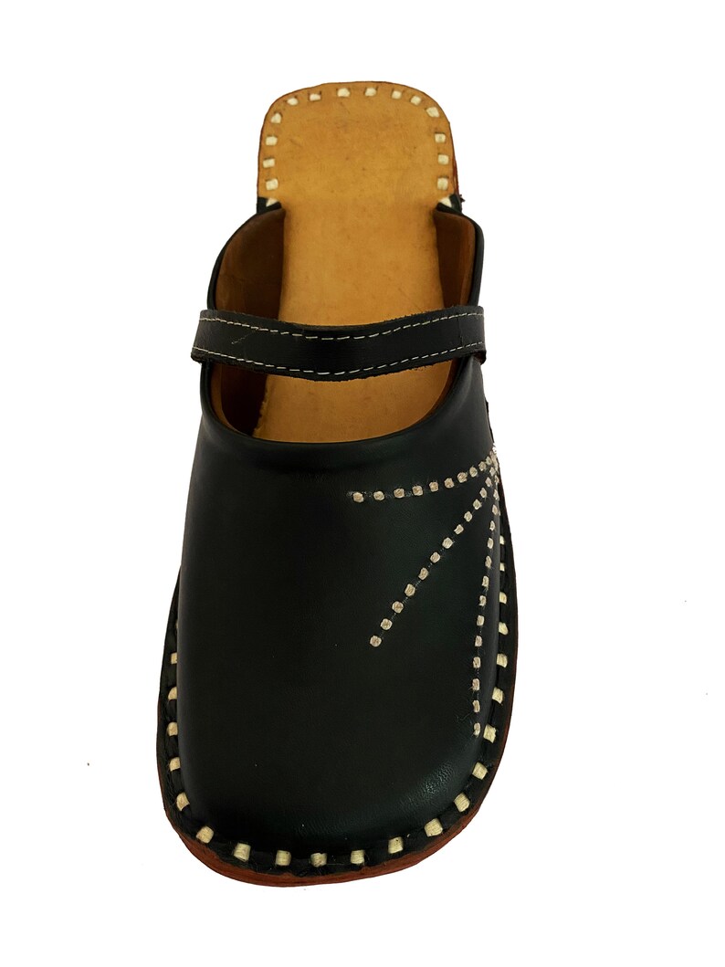 Womens Black Leather Clogs Shoes Black Leather Mules Indian Mules Half