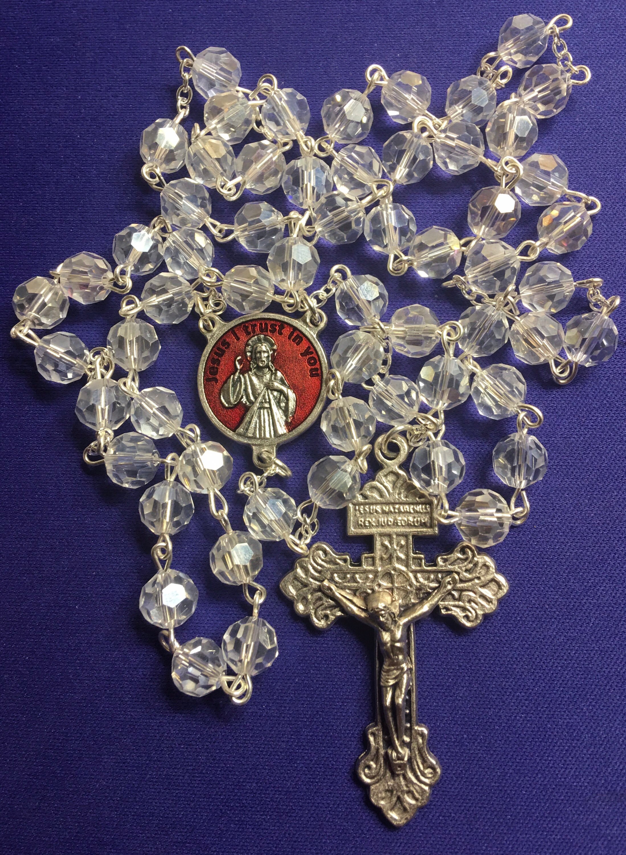 Clear 8mm glass bead rosary. | Etsy