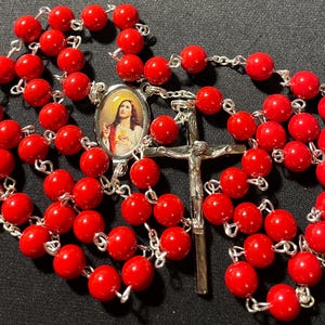 Red full color Sacred Heart rosary